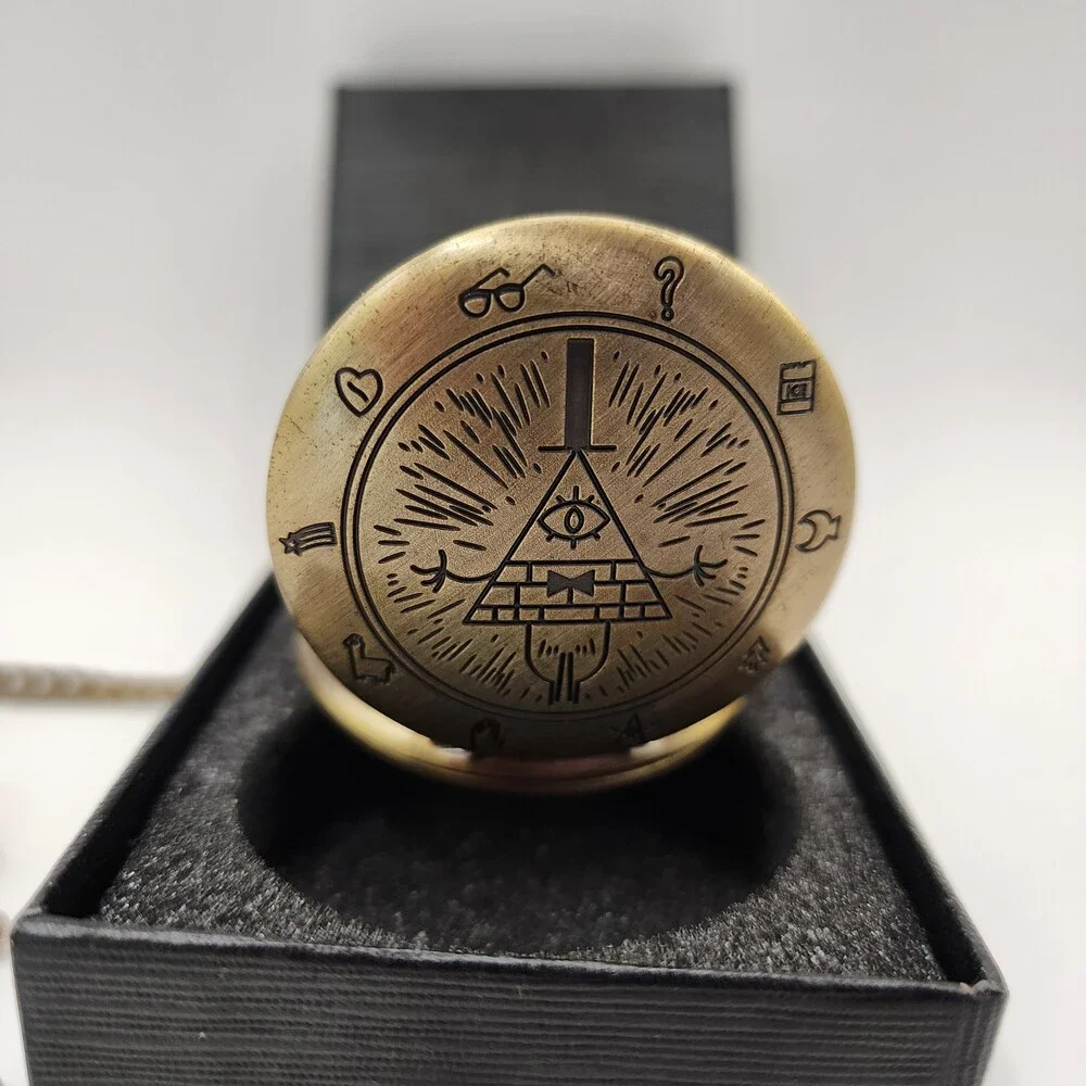 Boshiya Gravity Falls Bill Cipher Zodiac Bronze Quartz Pocket Watch NWT
